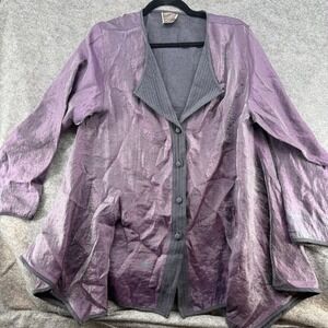 Harubella Swing Top Women XL Purple Iridescent Asymmetrical Button Up Jacket